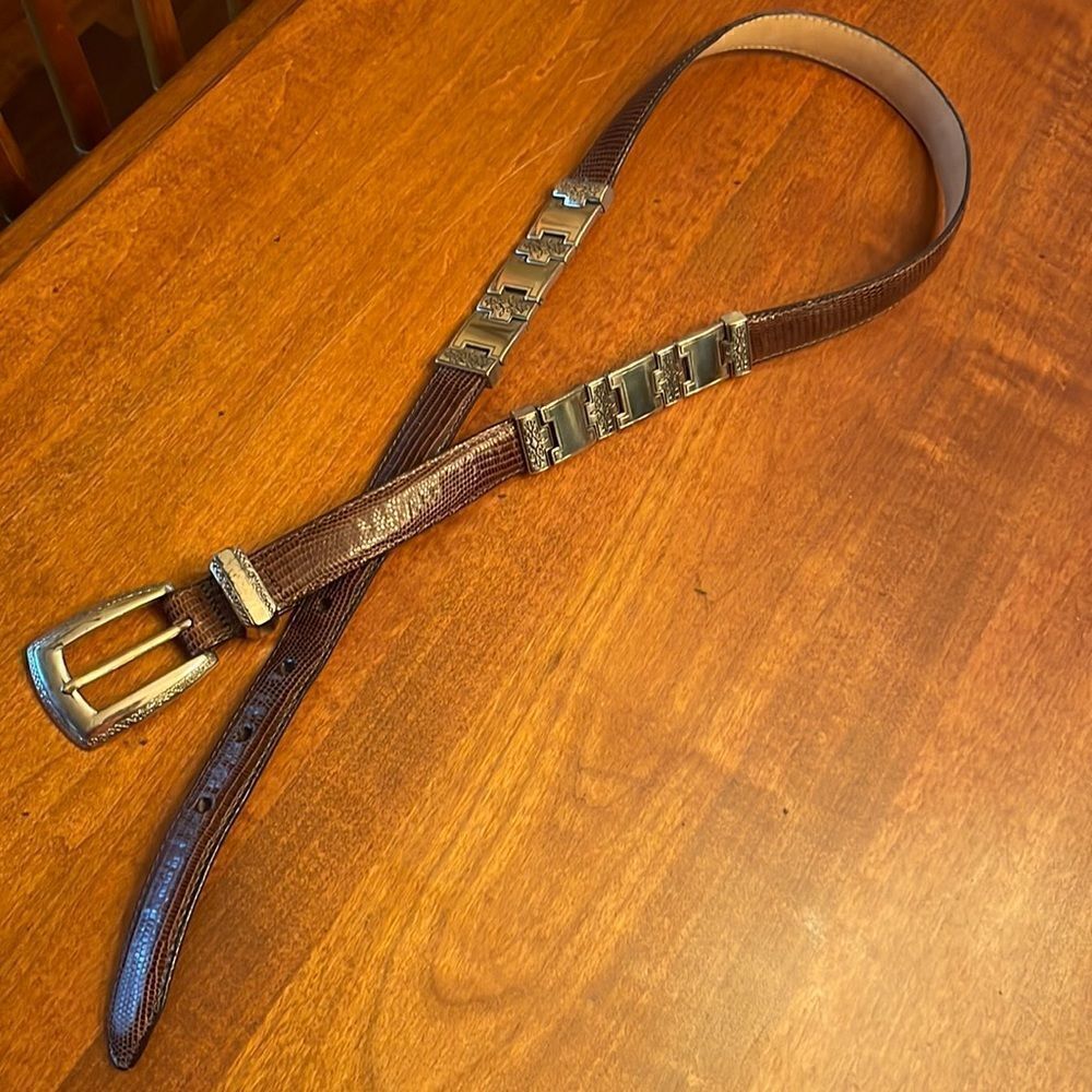 Brighton Brown Snakeskin Leather Belt with Silver Buckle & Metal Links